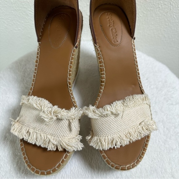 See By Chloe Glyn Fringe Wedge Sandals in Cream Platform - Picture 8 of 13